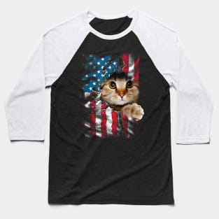Patriotic Cat 4th Of July Men USA American Flag Women Baseball T-Shirt